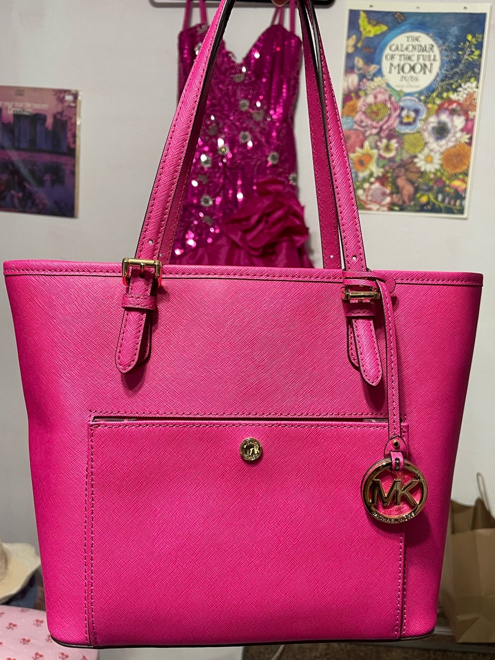 Michael Kors NWOT Deep Pink Leather Purse